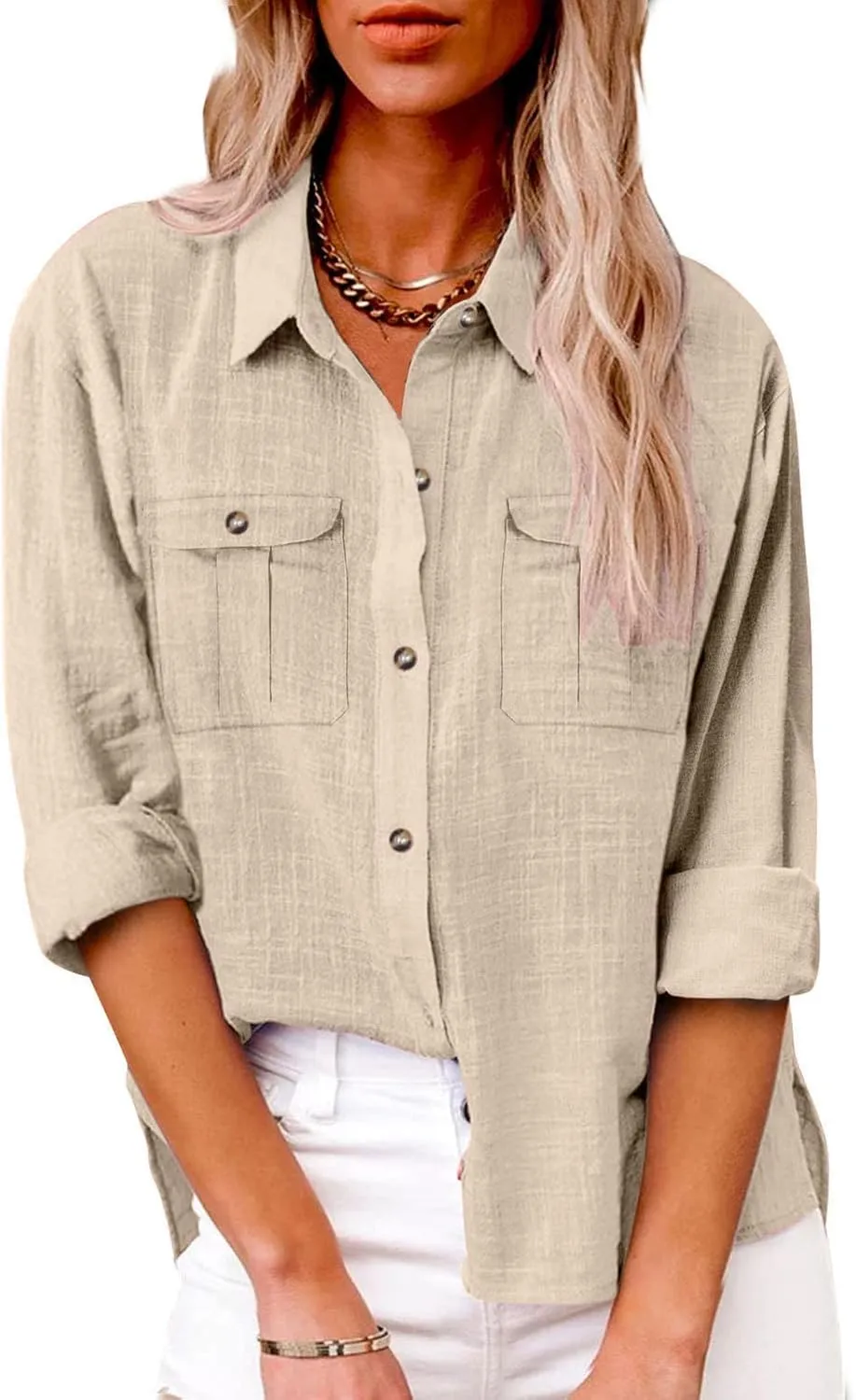 Linen Shirts for Women Summer Front Double Pockets Tops Tunic Linen Fabric Soft Breathable Blouses Fashion T Shirt