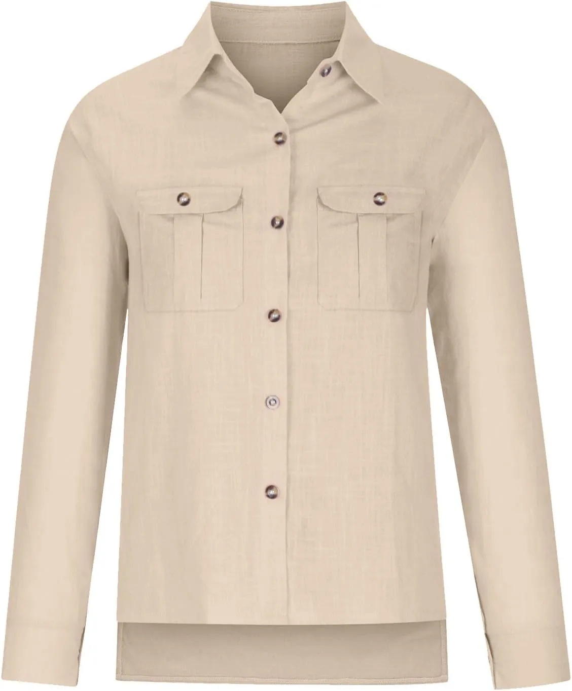 Linen Shirts for Women Summer Front Double Pockets Tops Tunic Linen Fabric Soft Breathable Blouses Fashion T Shirt