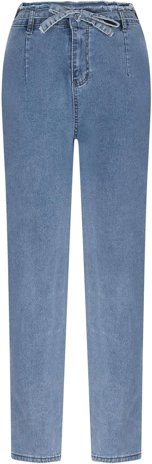 Lmdudan Plus Size Women's High Waisted Skinny Destroyed Ripped Hole Denim Pants Long Stretch Pencil Jeans Pants with Pockets