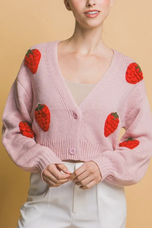 Lt.Pink Strawberry Sweater Cardigan