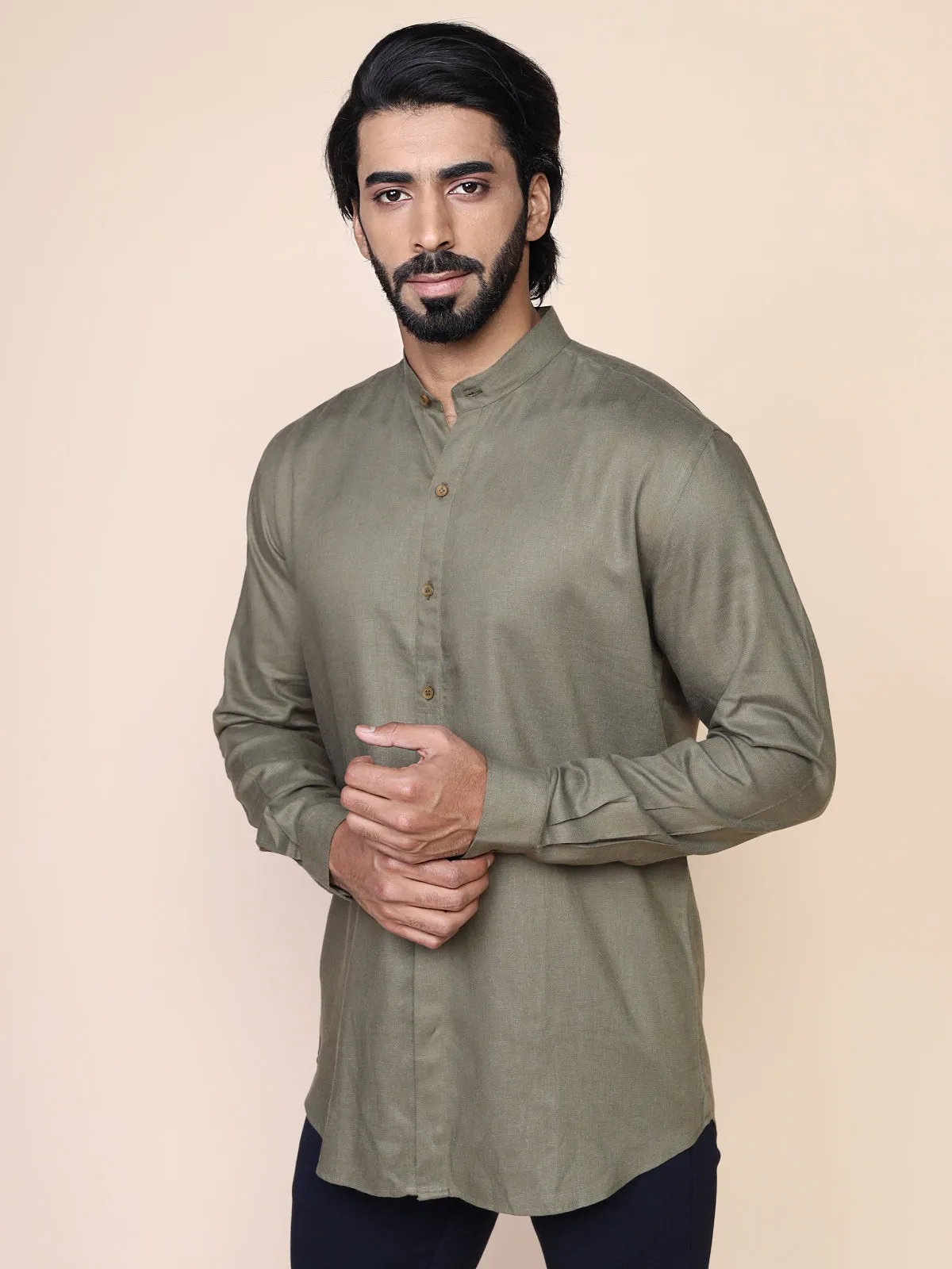 Mandarin Collar Short Kurta Style Shirt