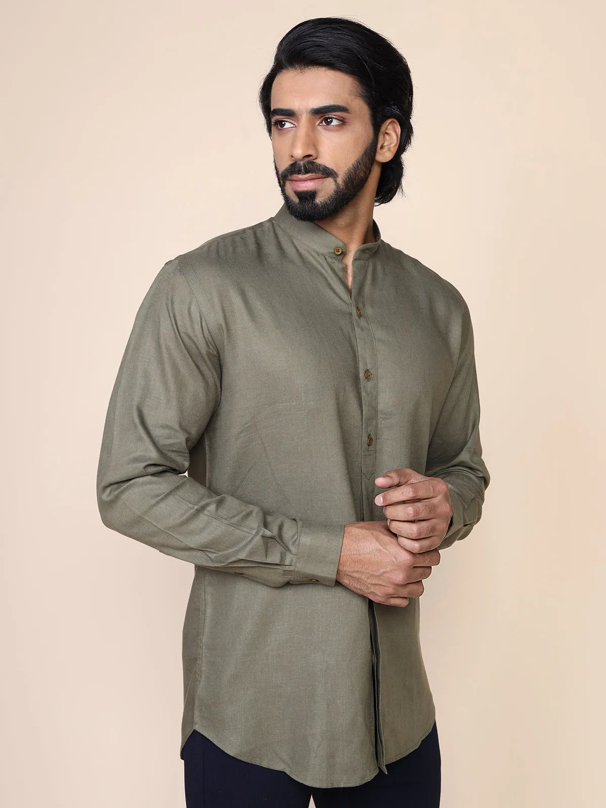 Mandarin Collar Short Kurta Style Shirt