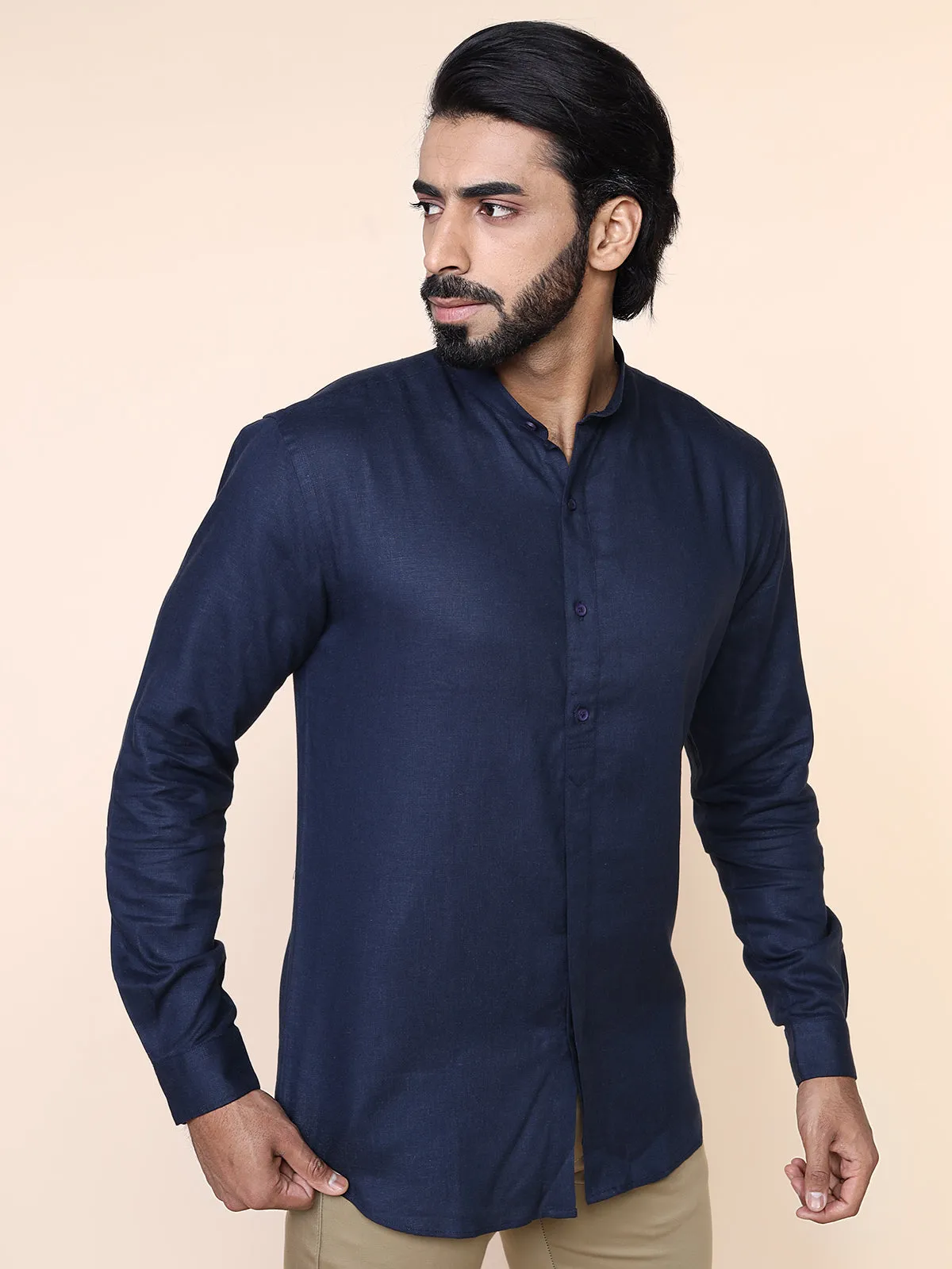 Mandarin Collar Short Kurta Style Shirt
