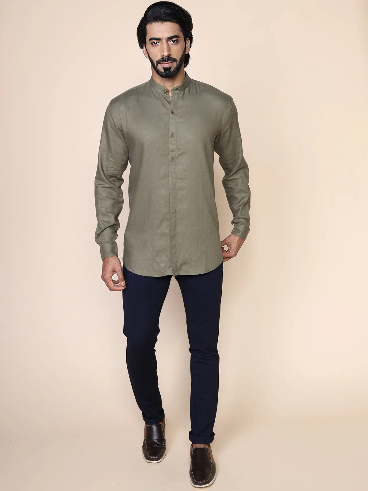 Mandarin Collar Short Kurta Style Shirt
