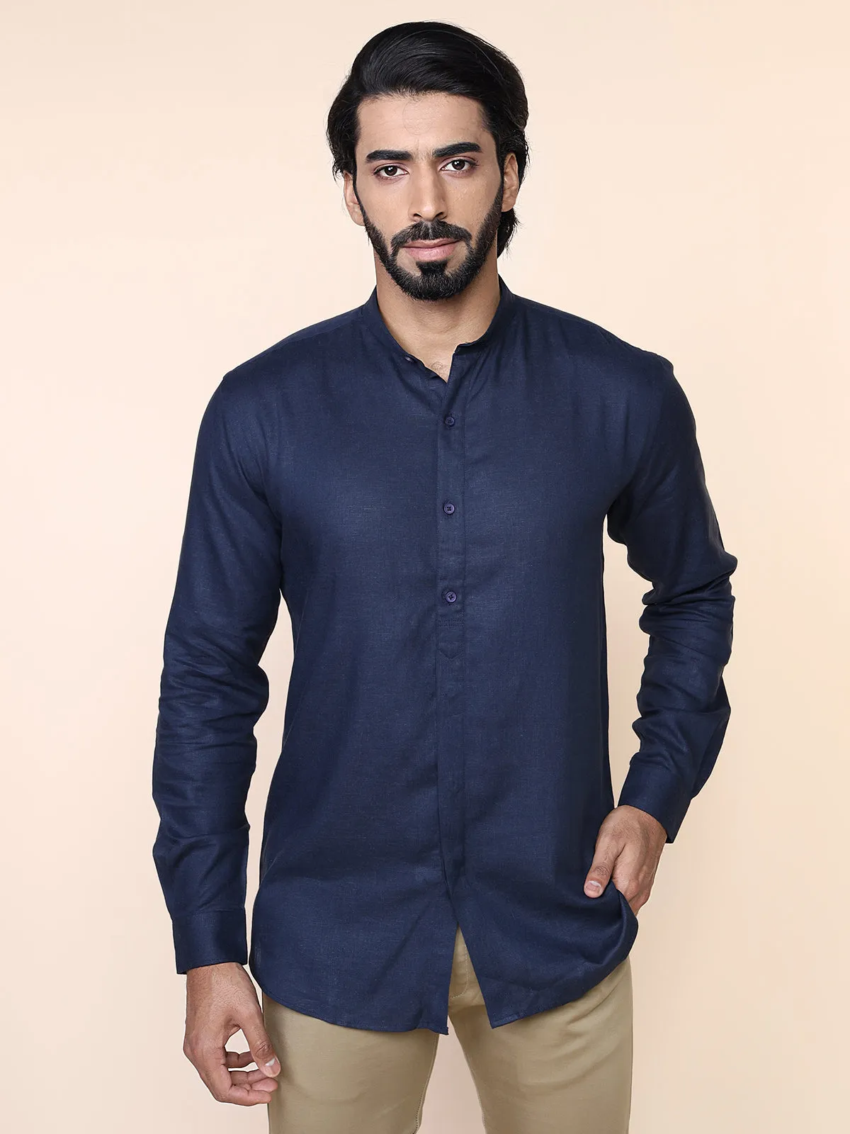 Mandarin Collar Short Kurta Style Shirt
