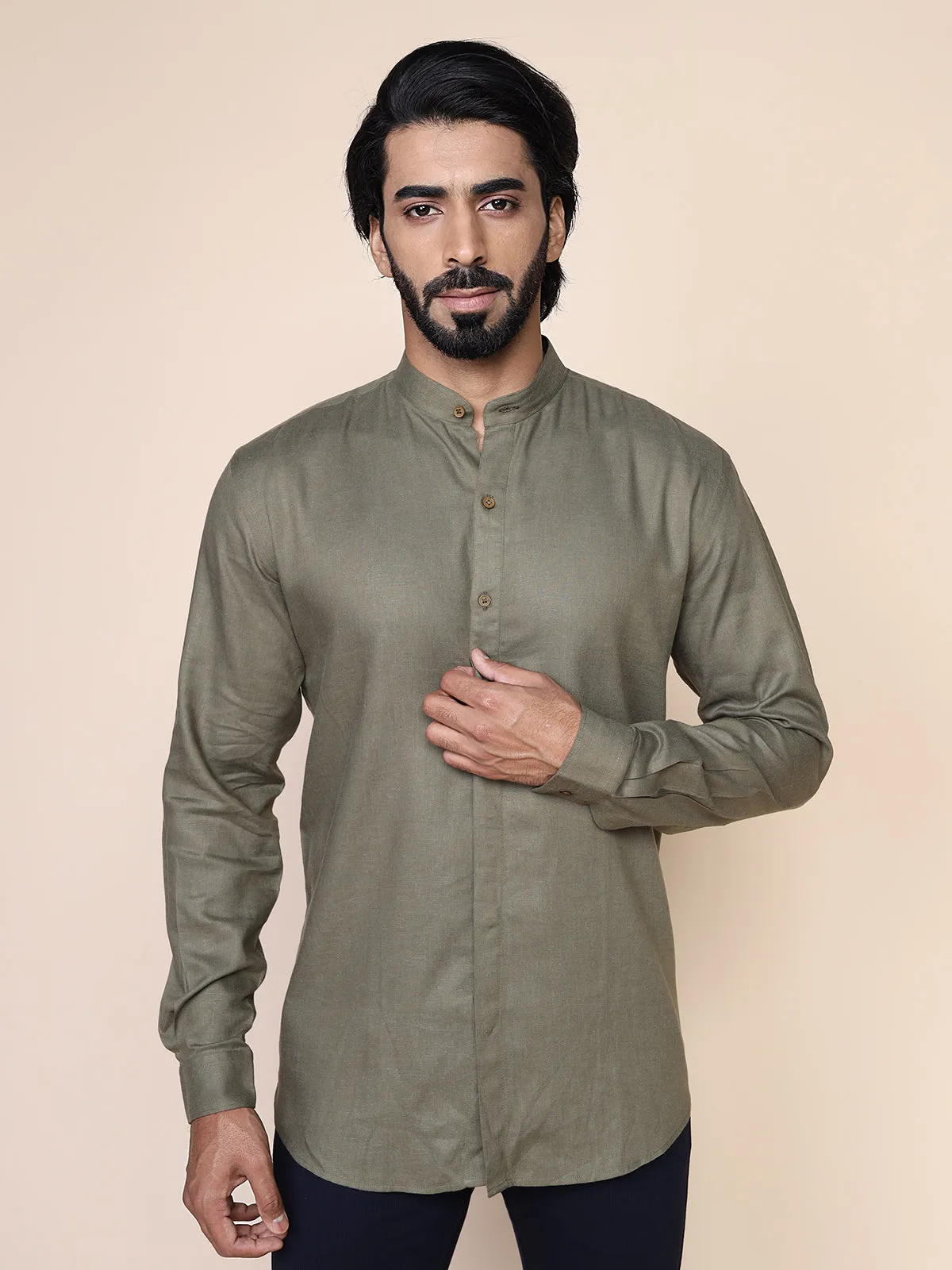Mandarin Collar Short Kurta Style Shirt