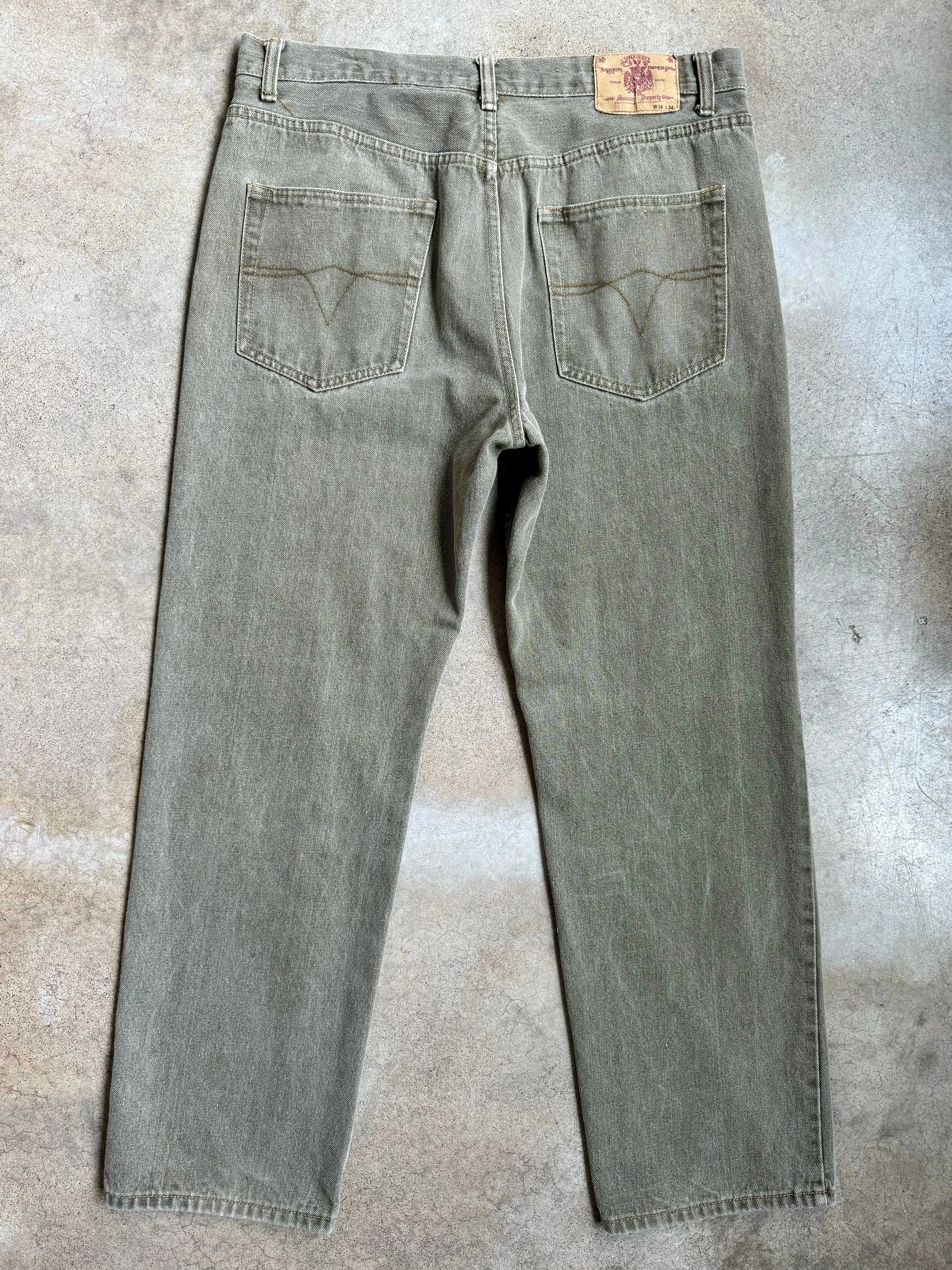 Members Property Washed Green Khaki Straight Leg Jeans (W38")