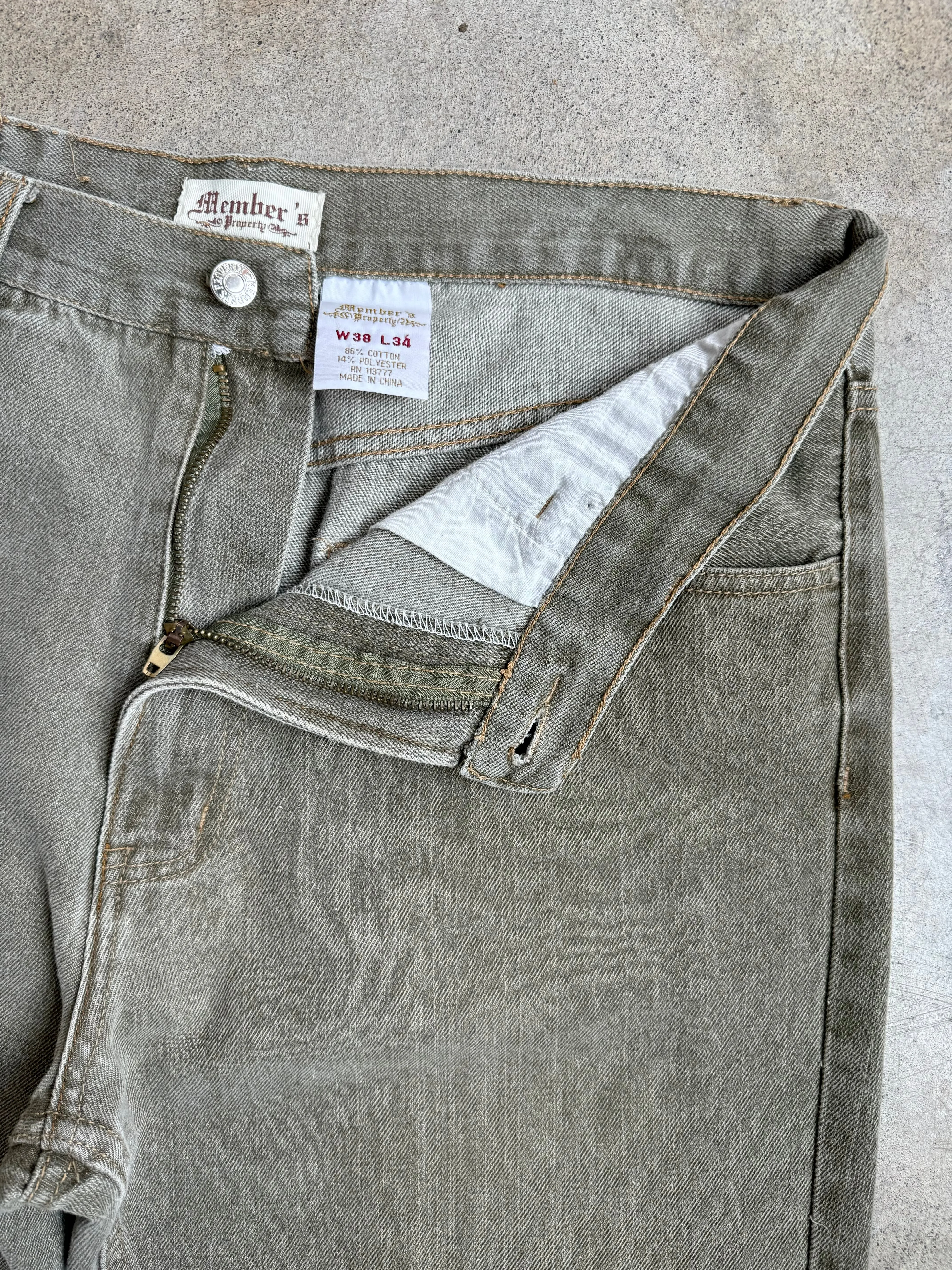 Members Property Washed Green Khaki Straight Leg Jeans (W38")