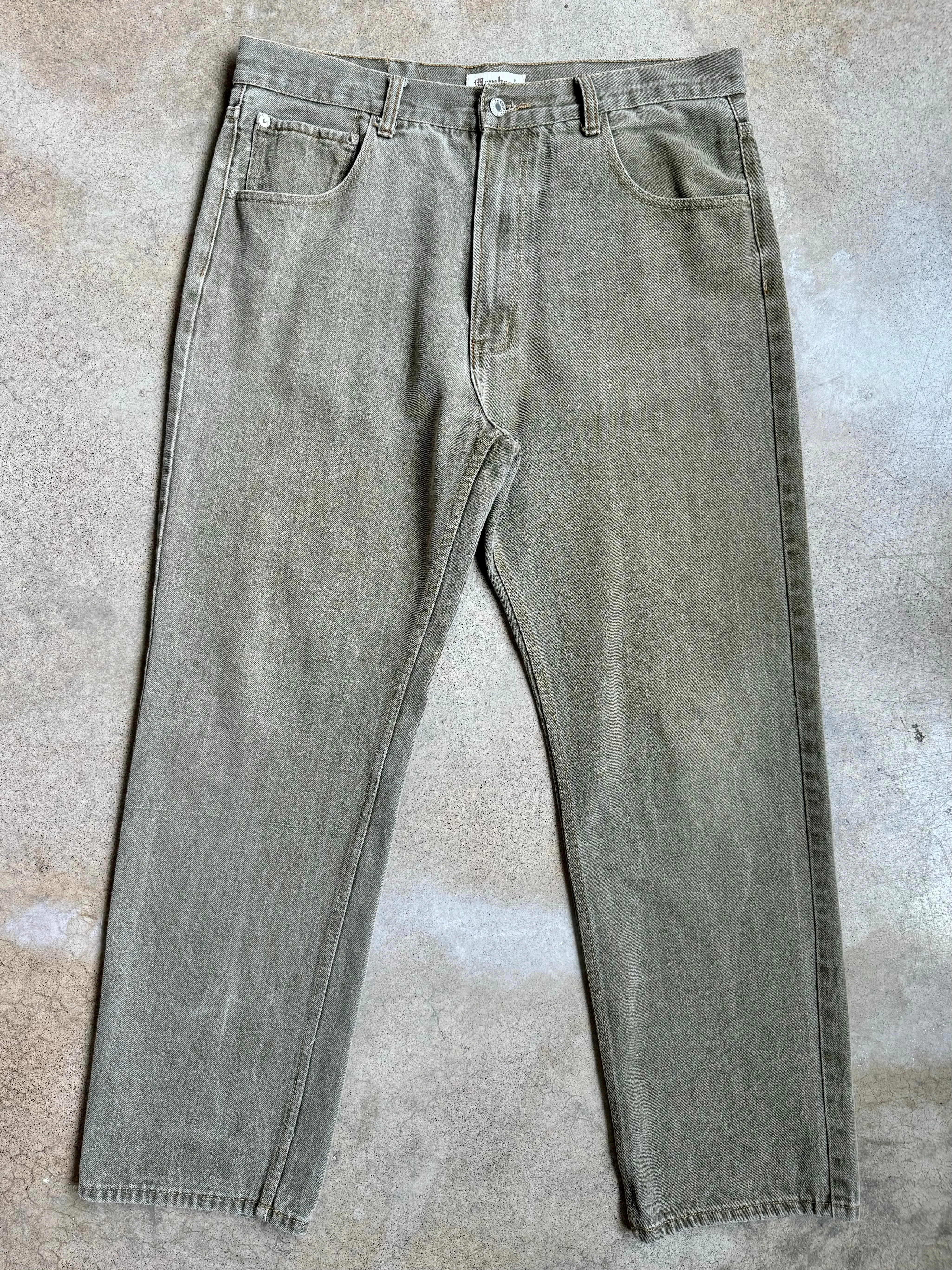 Members Property Washed Green Khaki Straight Leg Jeans (W38")