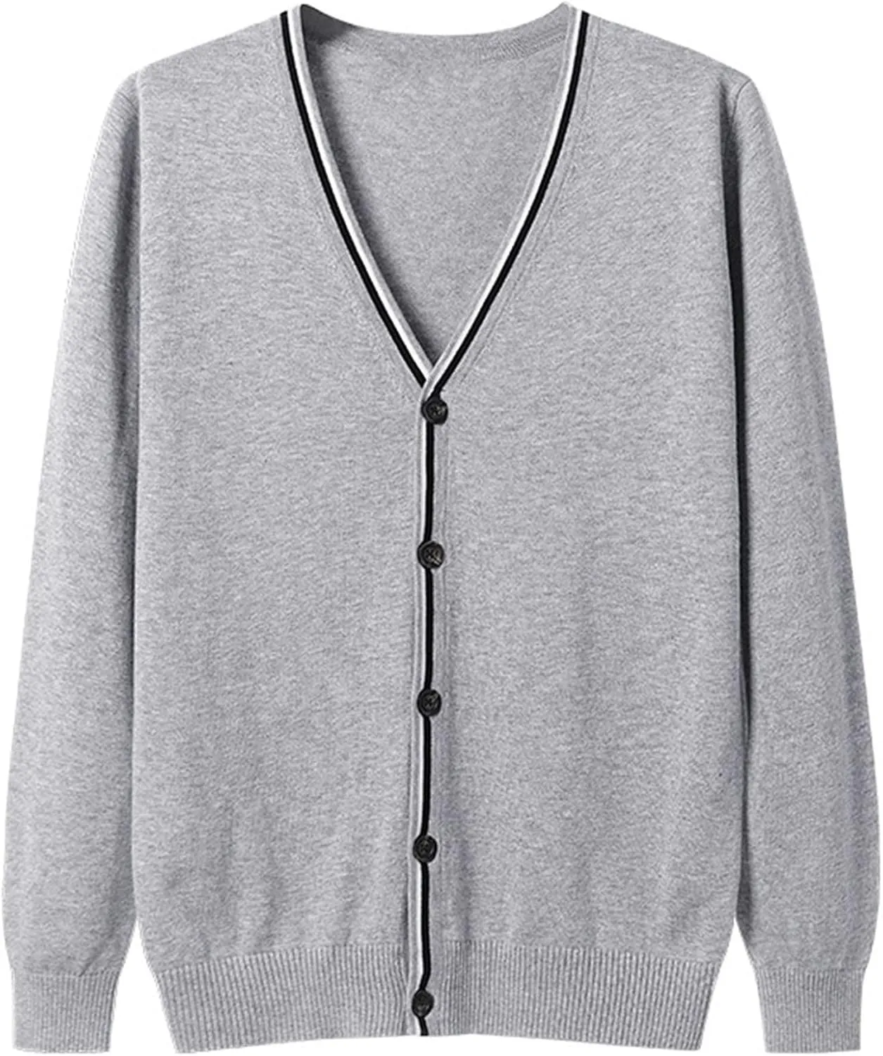 Mens Casual Long Sleeve Cotton Cardigan Sweater V-Neck Knitwear Loose Fit Striped Stitching Cardigan Jackets Coats (Light Grey,Large)