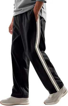 Men's Corduroy Sweatpants Casual Drawstring Stretch Pants Wide Leg Stripes Sweatpant Outdoor Stylish Athletic Pants