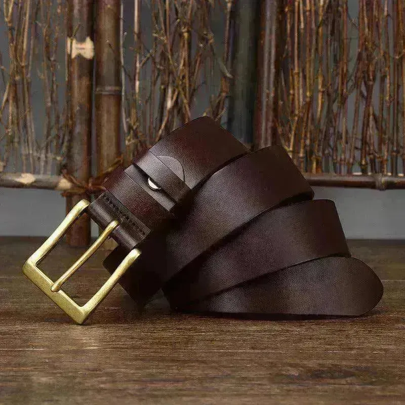 Men's Leather Pin Buckle First Layer Cowhide Simple Glossy Casual Pants Belt