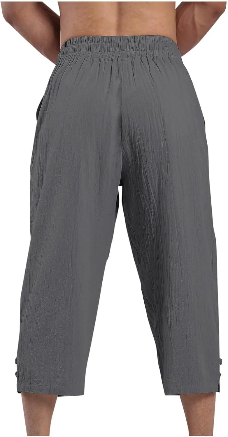 Mens Linen Pants Baggy Elastic Waist Lightweight Casual Pants for Men Mens Golf Pants 80S Outfit for Men Beach Clothes
