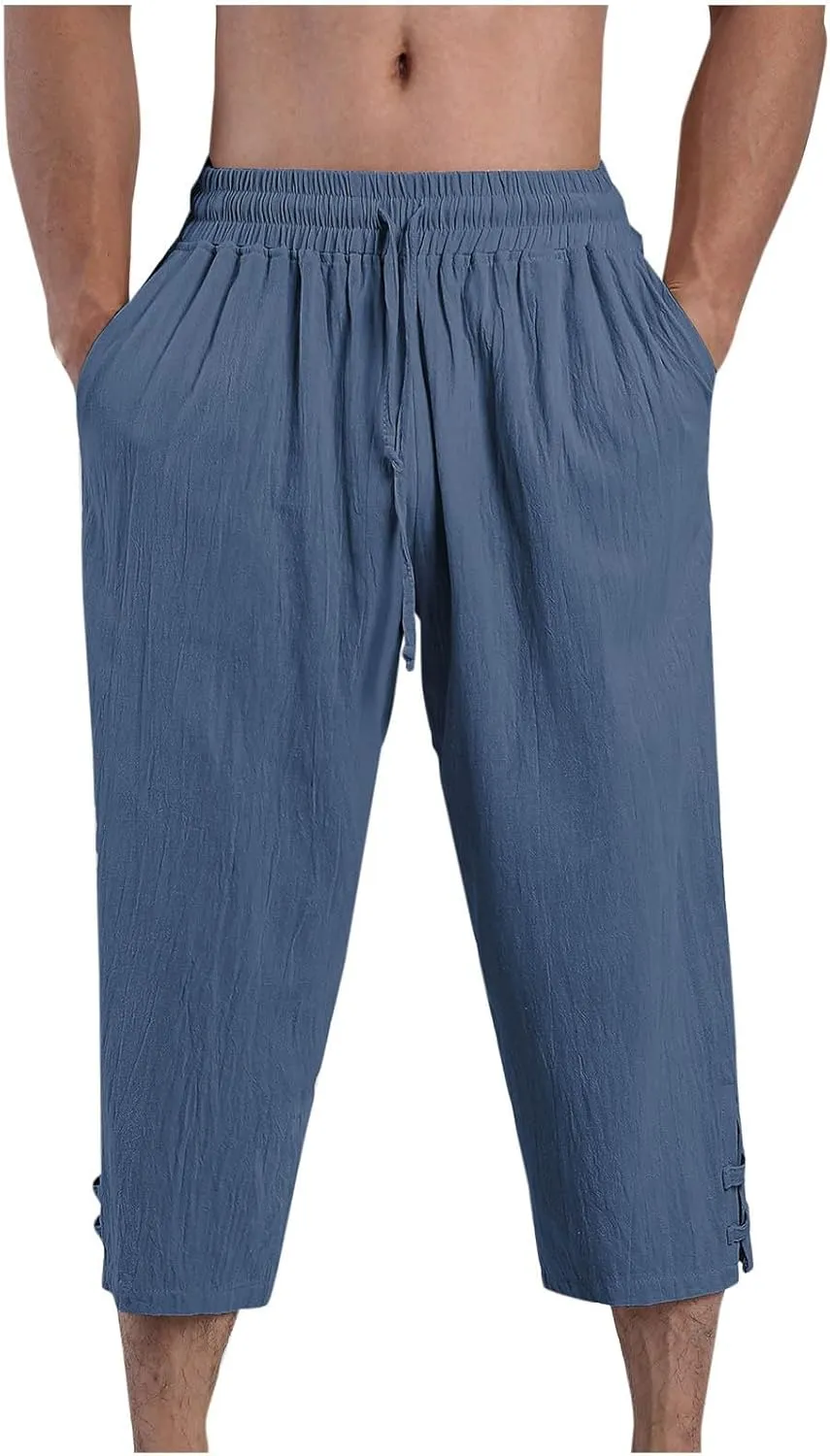 Mens Linen Pants Baggy Elastic Waist Lightweight Casual Pants for Men Mens Golf Pants 80S Outfit for Men Beach Clothes