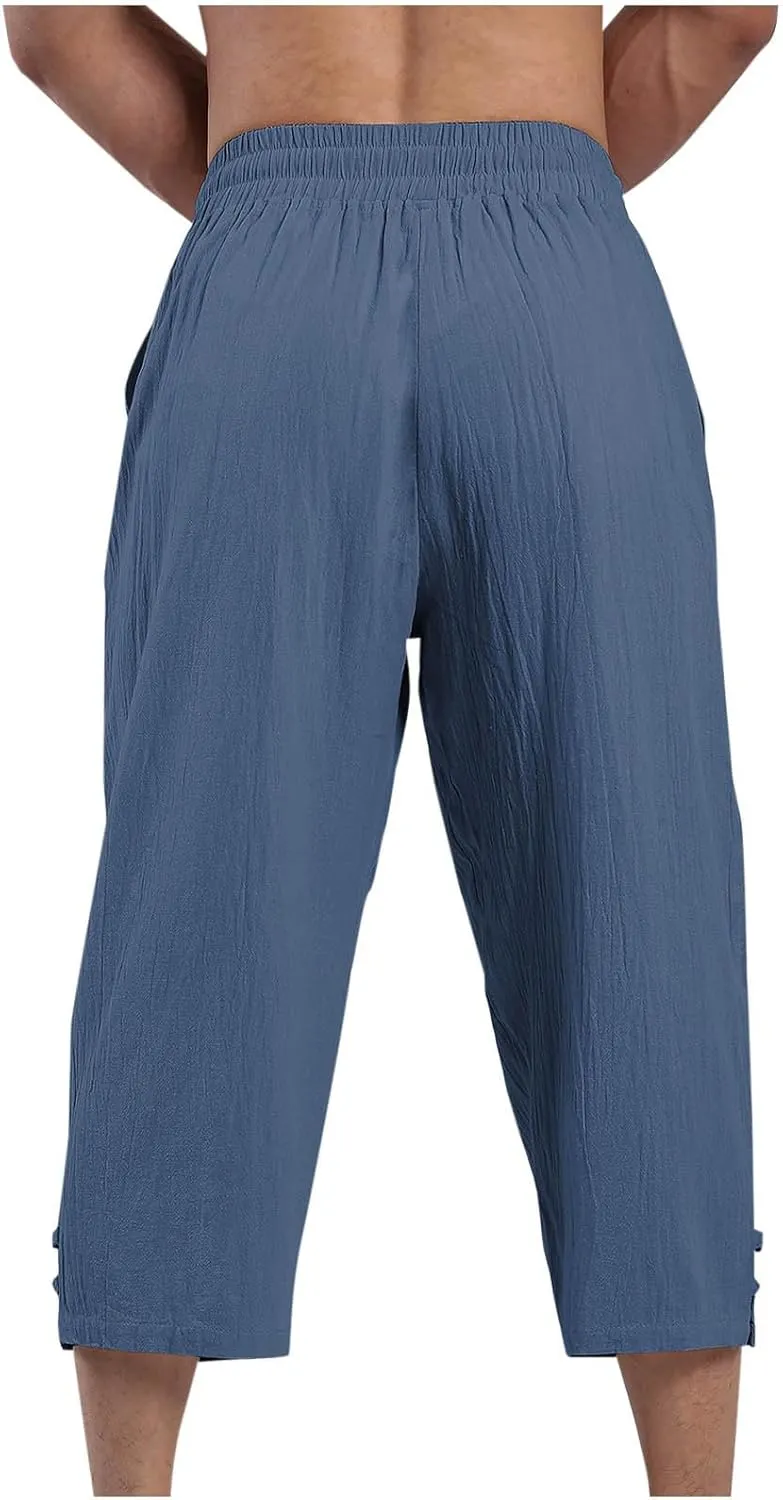 Mens Linen Pants Baggy Elastic Waist Lightweight Casual Pants for Men Mens Golf Pants 80S Outfit for Men Beach Clothes