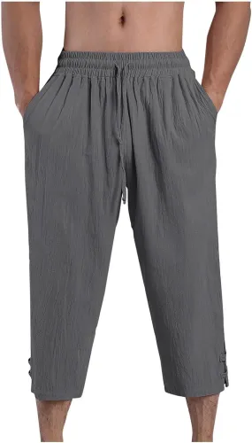 Mens Linen Pants Baggy Elastic Waist Lightweight Casual Pants for Men Mens Golf Pants 80S Outfit for Men Beach Clothes