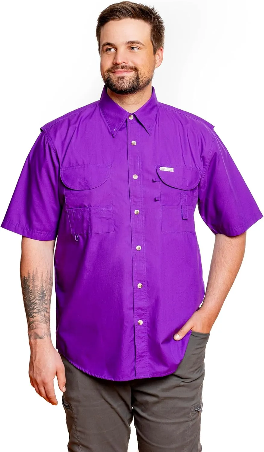 Men's Short Sleeve Fishing Button Down Shirt, Breathable Outdoors Casual Lightweight Shirt