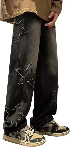 Men's Y2K Jeans Vintage Hip Hop Streetwear Baggy Denim Pants Loose Fit Straight Leg Embroidery Harajuku Denim Pants Trousers