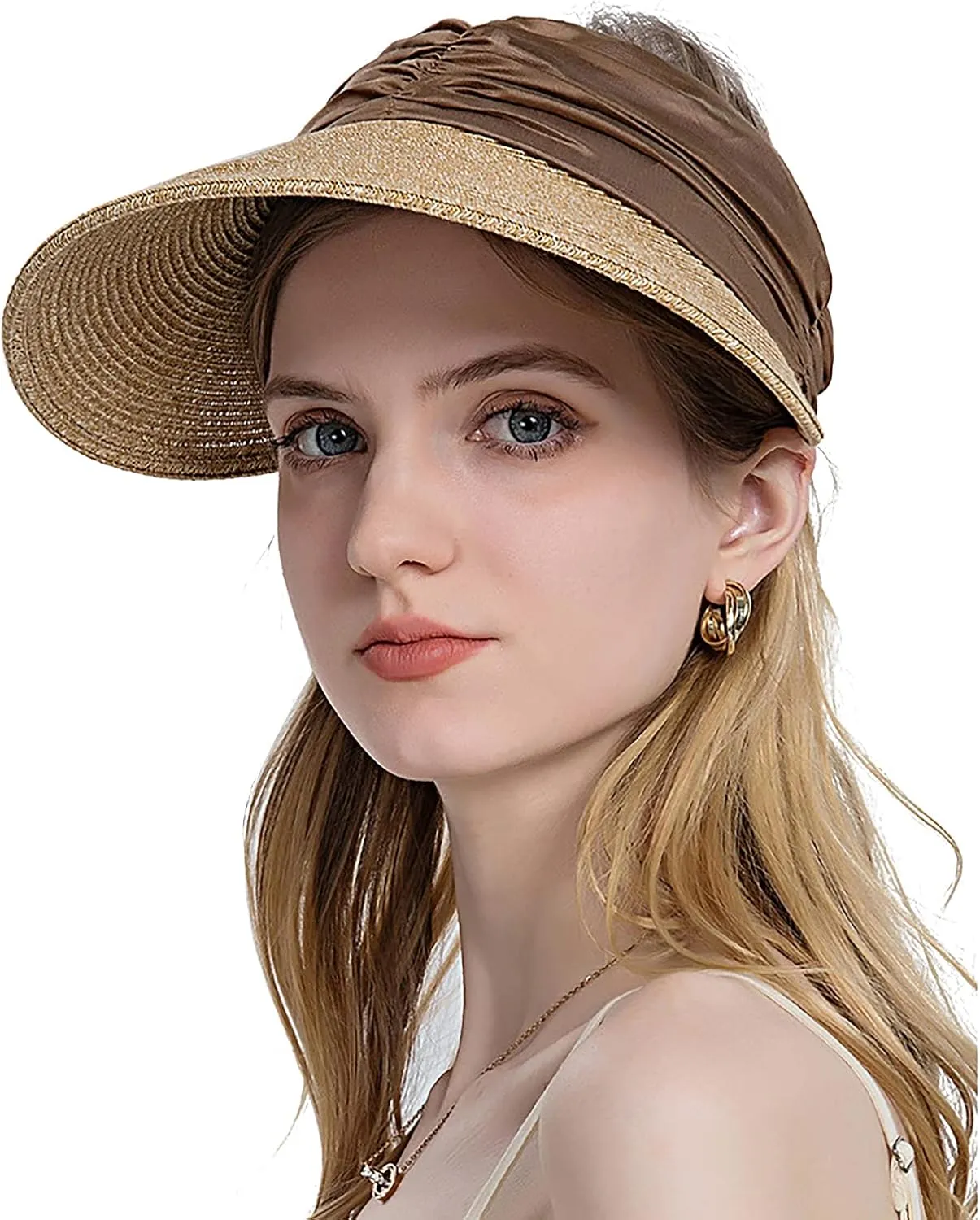 Outdoor Big Brim Visor Sun Straw Hat Womens Beach Sun Protection Cap Hat Braided Large Brim Sun Hat
