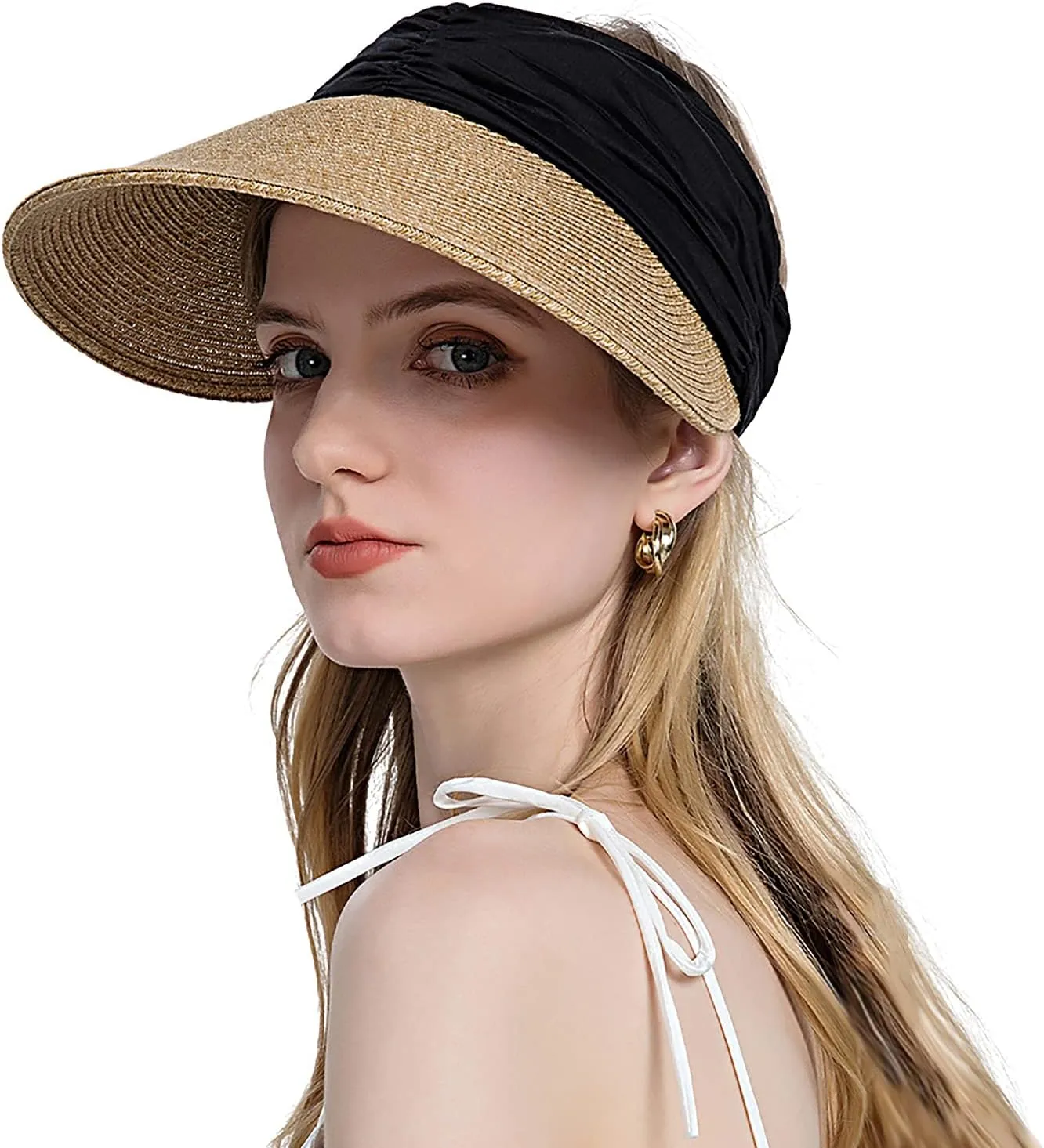 Outdoor Big Brim Visor Sun Straw Hat Womens Beach Sun Protection Cap Hat Braided Large Brim Sun Hat