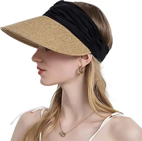 Outdoor Big Brim Visor Sun Straw Hat Womens Beach Sun Protection Cap Hat Braided Large Brim Sun Hat