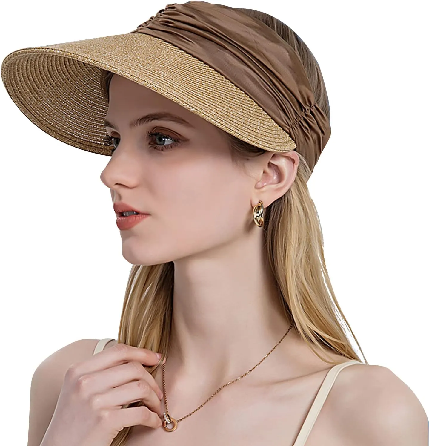 Outdoor Big Brim Visor Sun Straw Hat Womens Beach Sun Protection Cap Hat Braided Large Brim Sun Hat