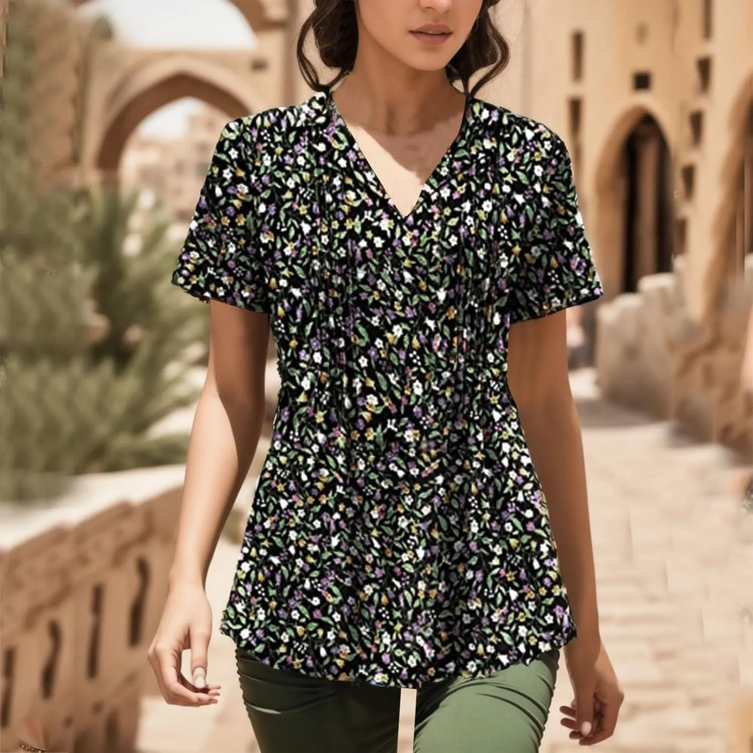 Oversized Hoodie,Women's Summer Tops Tie Dye Short Sleeved Shirt V Neck T Shirt Casual Loose Shirt