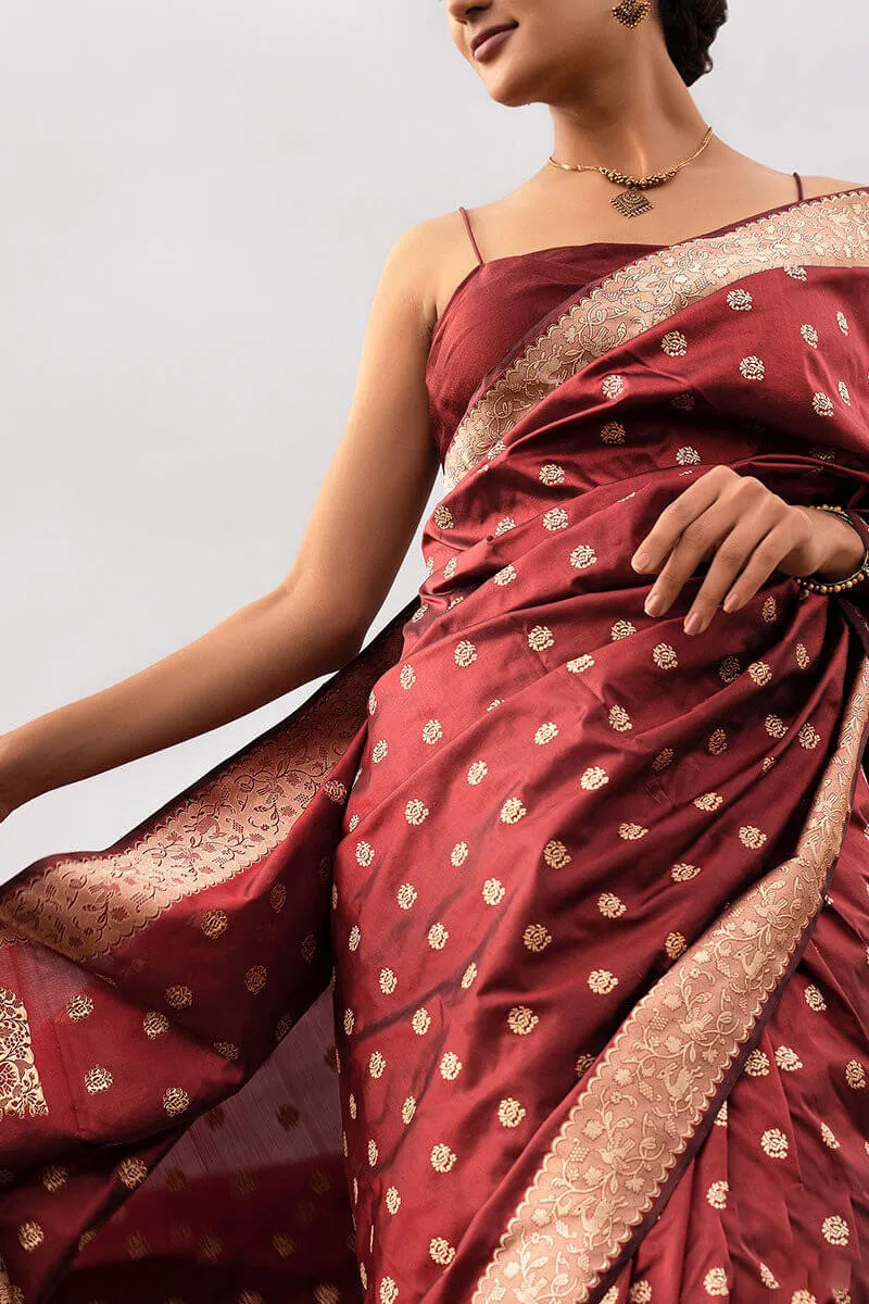 Panache Wine Soft Silk Saree With Fantabulous Blouse Piece