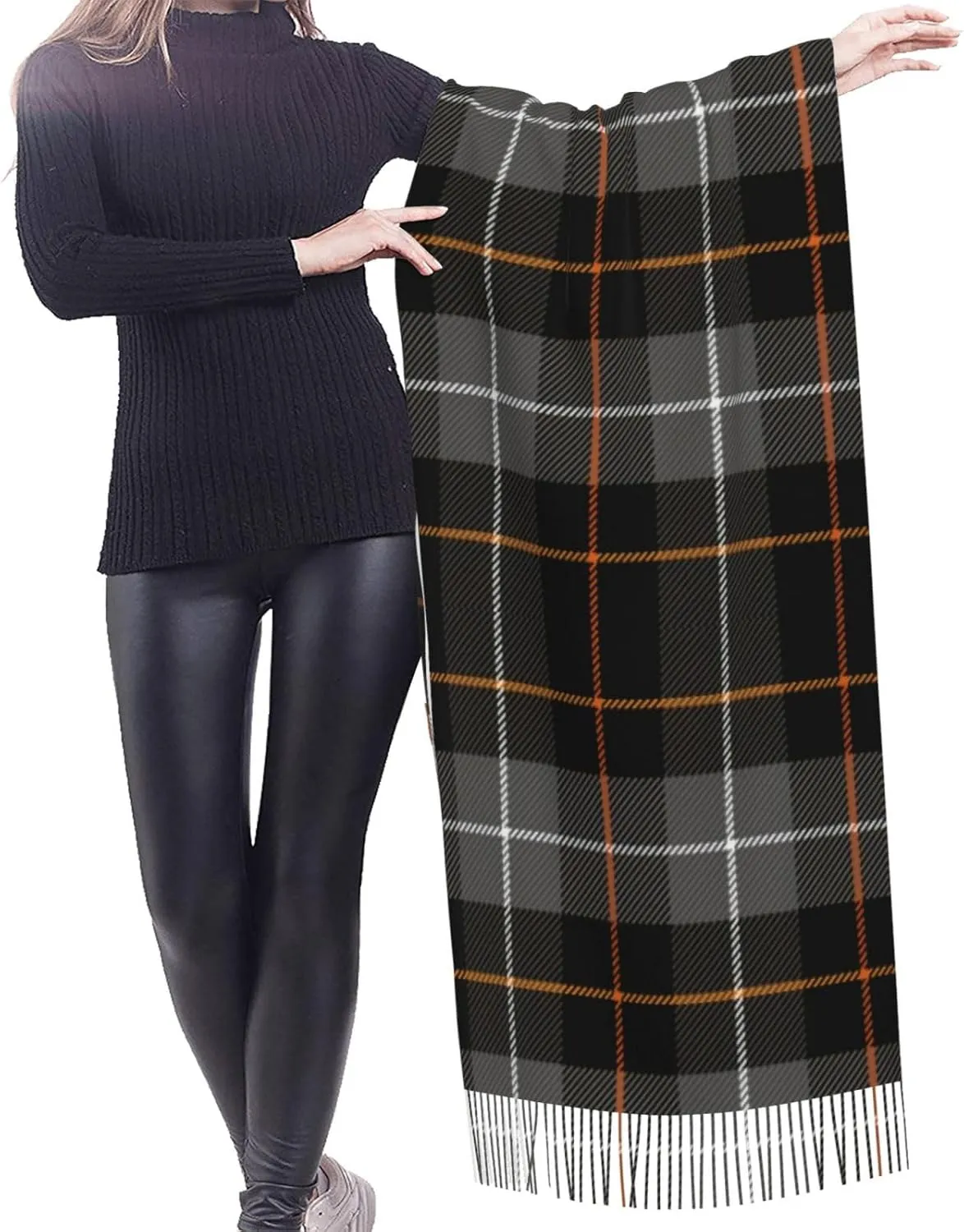 Plaid-Checkered-Textile- Imitation Cashmere Tassel Scarf Winter Scarf Autumn Softest Classic Warm