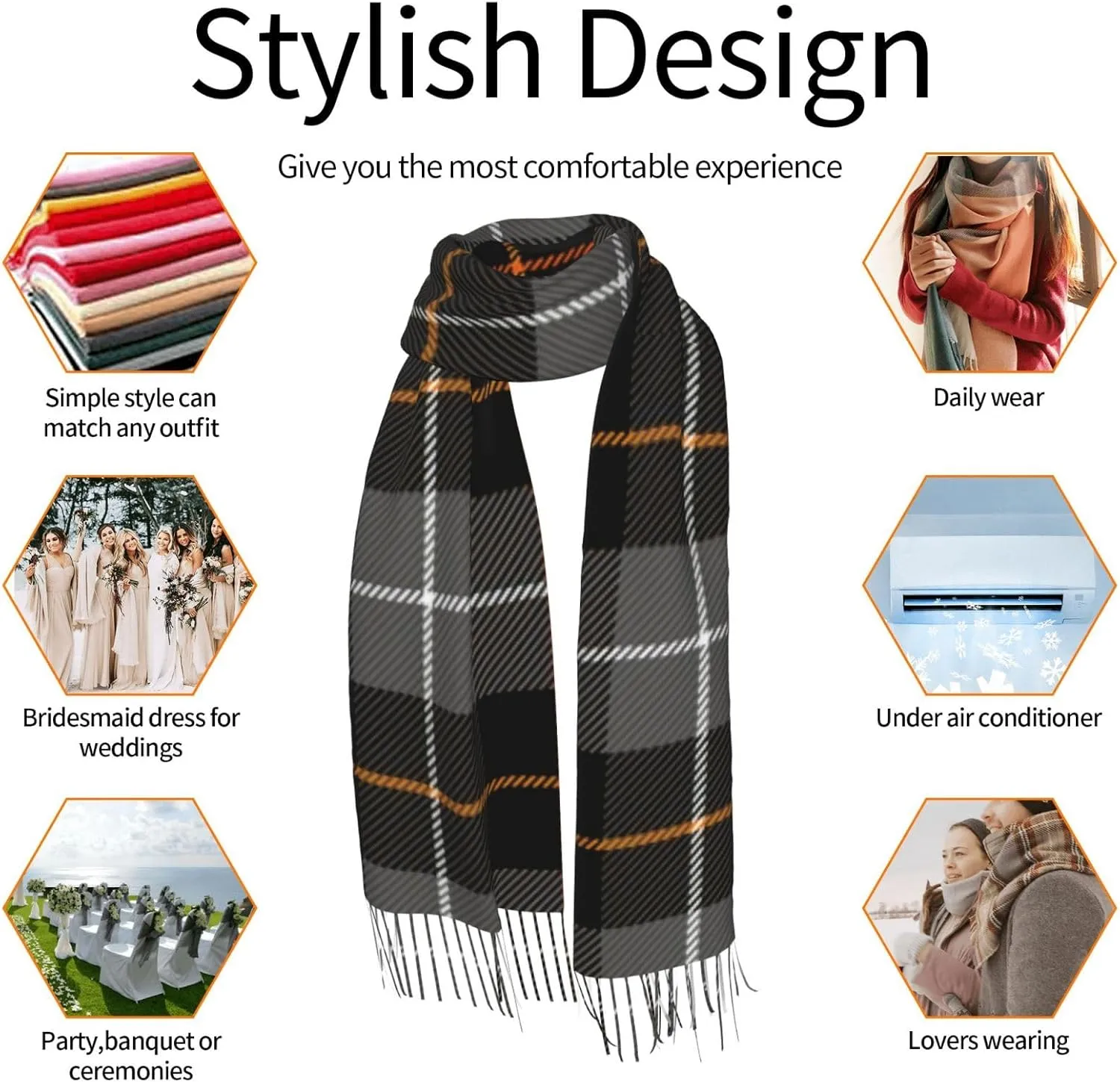 Plaid-Checkered-Textile- Imitation Cashmere Tassel Scarf Winter Scarf Autumn Softest Classic Warm