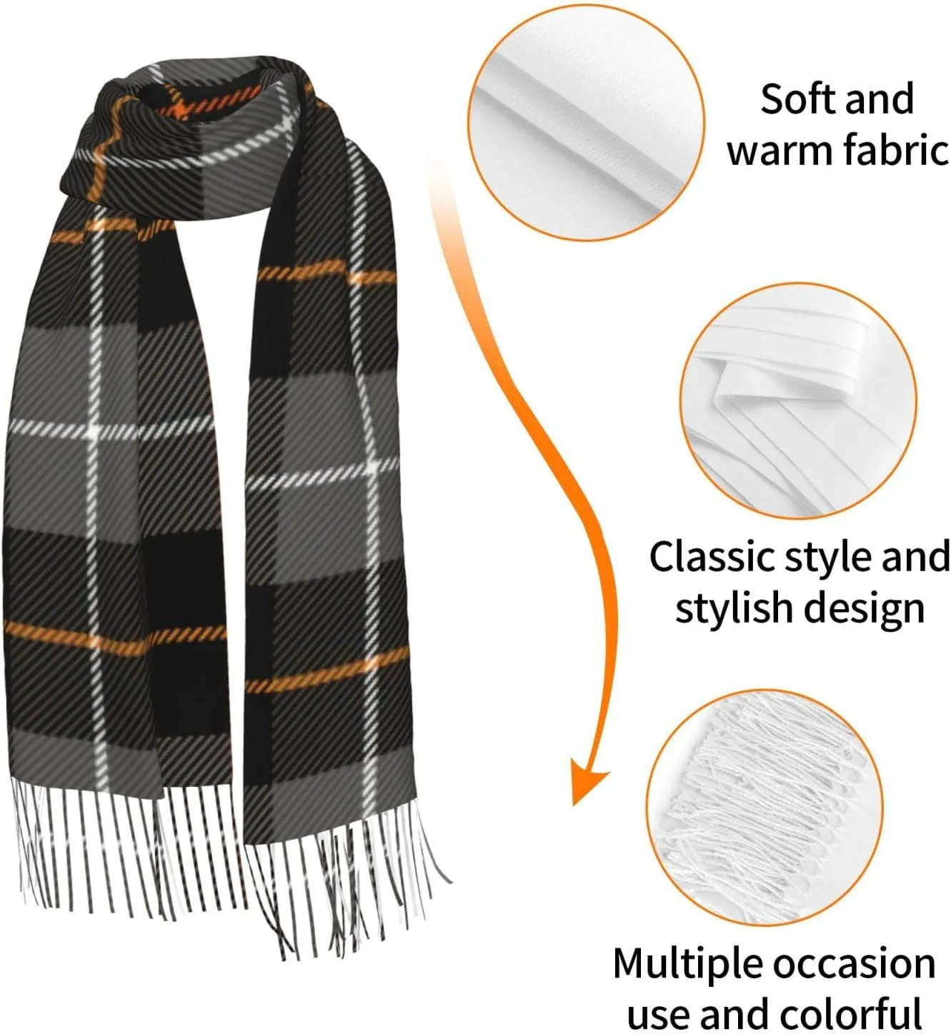 Plaid-Checkered-Textile- Imitation Cashmere Tassel Scarf Winter Scarf Autumn Softest Classic Warm