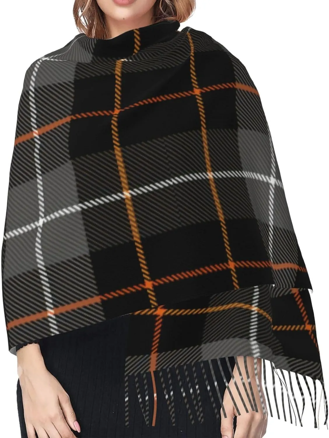Plaid-Checkered-Textile- Imitation Cashmere Tassel Scarf Winter Scarf Autumn Softest Classic Warm