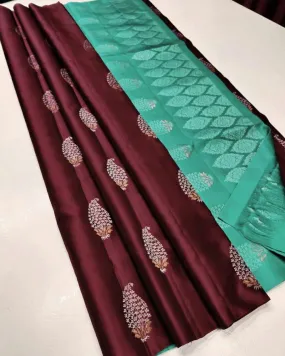 Precious Maroon Soft Silk Saree With Glamorous Blouse Piece