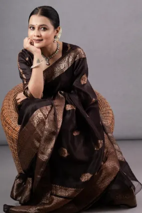Prettiest Brown Soft Silk Saree With Designer Blouse Piece