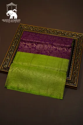 RAISIN WITH LEAF GREEN SOFT SILK SAREE