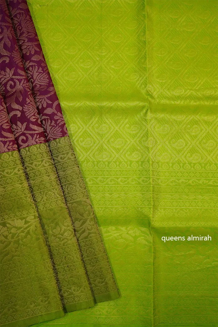 RAISIN WITH LEAF GREEN SOFT SILK SAREE