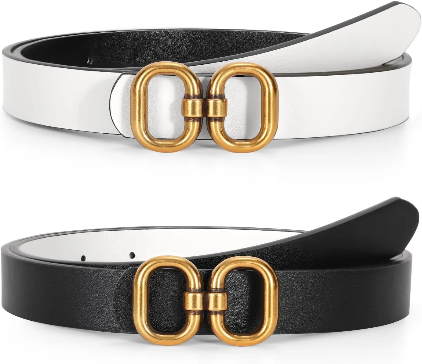 Reversible Leather Belt for Women with Gold Buckle Ladies Leather Belt for Jeans Pants