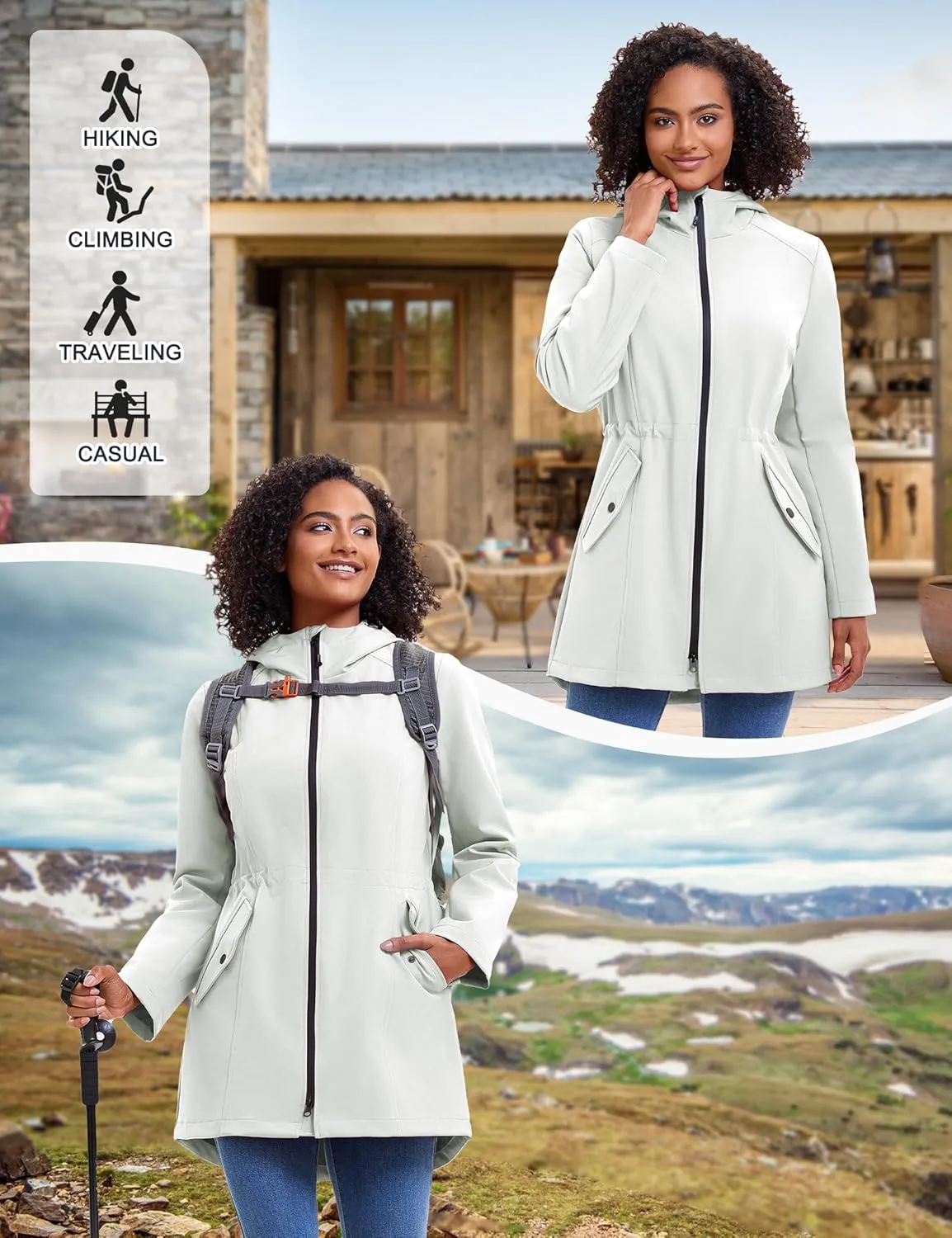 ROYAL MATRIX Women's Waterproof Rain Jacket Lightweight Hooded Breathable Windbreaker Softshell Jacket