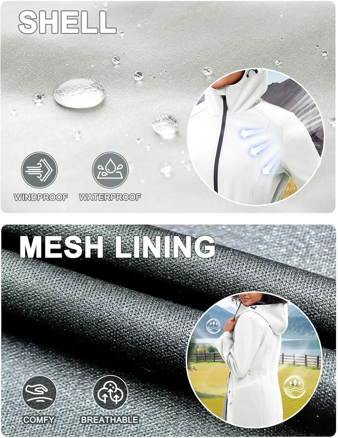 ROYAL MATRIX Women's Waterproof Rain Jacket Lightweight Hooded Breathable Windbreaker Softshell Jacket