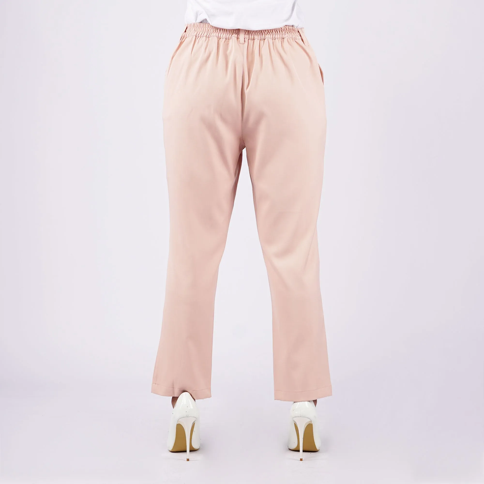 RRJ Ladies Basic Non-Denim Colored Trouser Pants Mid-Waist Rinse Wash Fabric 161166-U (Old Rose)