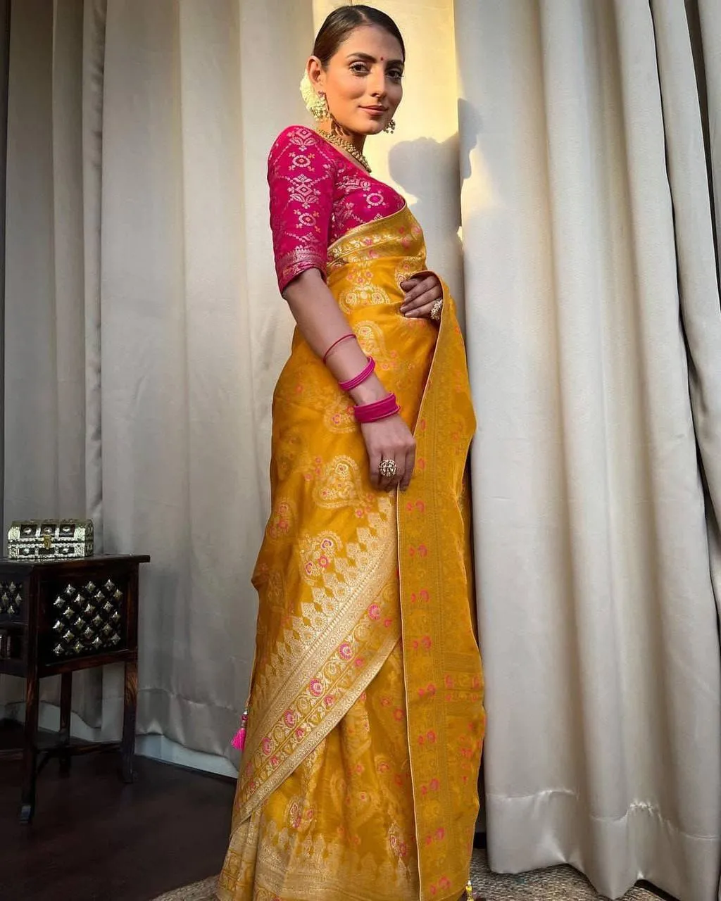 Scintilla Yellow Soft Silk Saree With Classic Blouse Piece