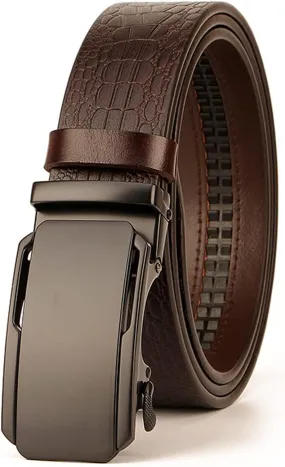 SEFAX Belt Men, Leather Ratchet Dress Belt, Jeans Belt with Easier Slide Buckle, Adjustable Trim to Fit (Size : 110cm)