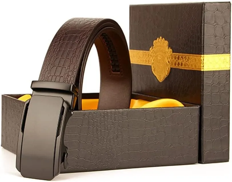 SEFAX Belt Men, Leather Ratchet Dress Belt, Jeans Belt with Easier Slide Buckle, Adjustable Trim to Fit (Size : 110cm)