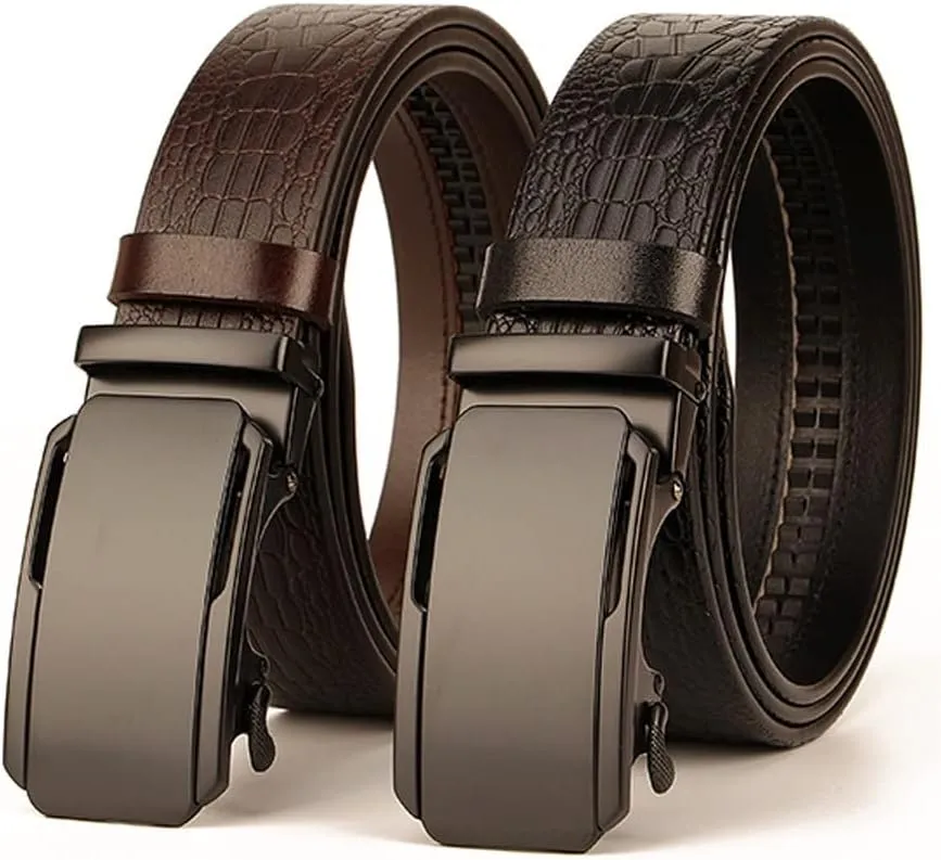 SEFAX Belt Men, Leather Ratchet Dress Belt, Jeans Belt with Easier Slide Buckle, Adjustable Trim to Fit (Size : 110cm)