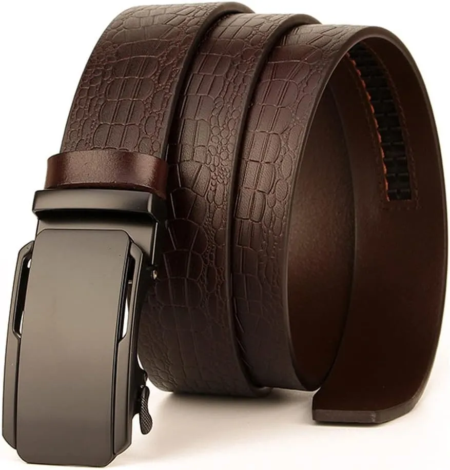 SEFAX Belt Men, Leather Ratchet Dress Belt, Jeans Belt with Easier Slide Buckle, Adjustable Trim to Fit (Size : 110cm)