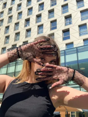 Short Gloves, "Polka Dot” in Black