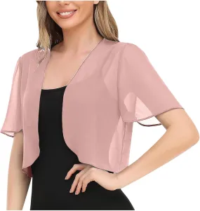 Short Sleeve Cardigans for Women Chiffon Cropped Bolero Sheer Shrugs Light Weight Beach Cover Up Casual Blouse Tops