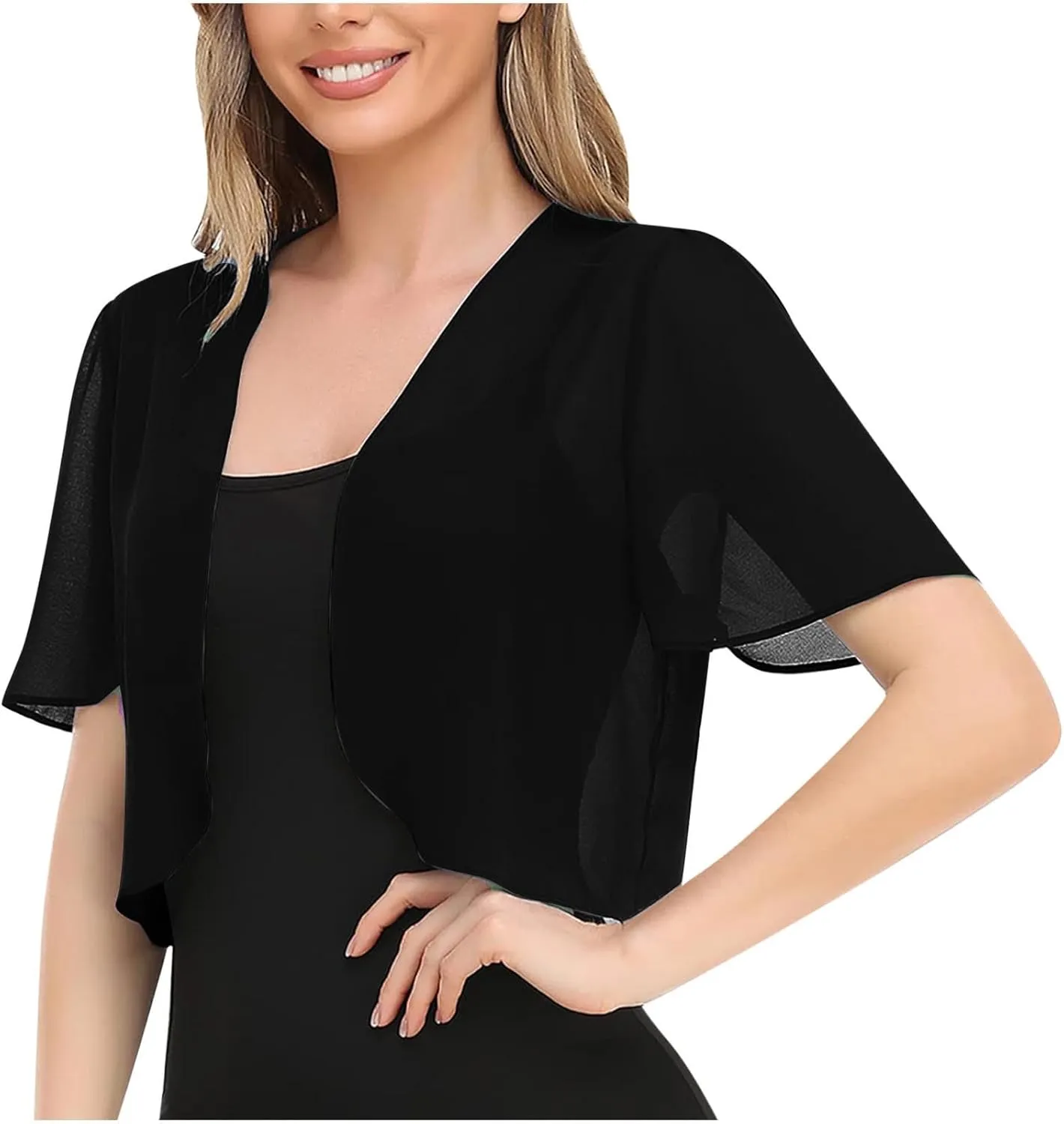 Short Sleeve Cardigans for Women Chiffon Cropped Bolero Sheer Shrugs Light Weight Beach Cover Up Casual Blouse Tops