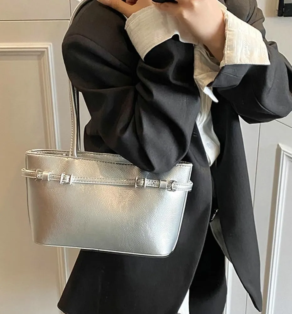 Solid Simple Belt Shoulder Bag PU Leather Commuter Underarm Bag Stylish Outdoor Trip Bags for Women Trendy 2025
