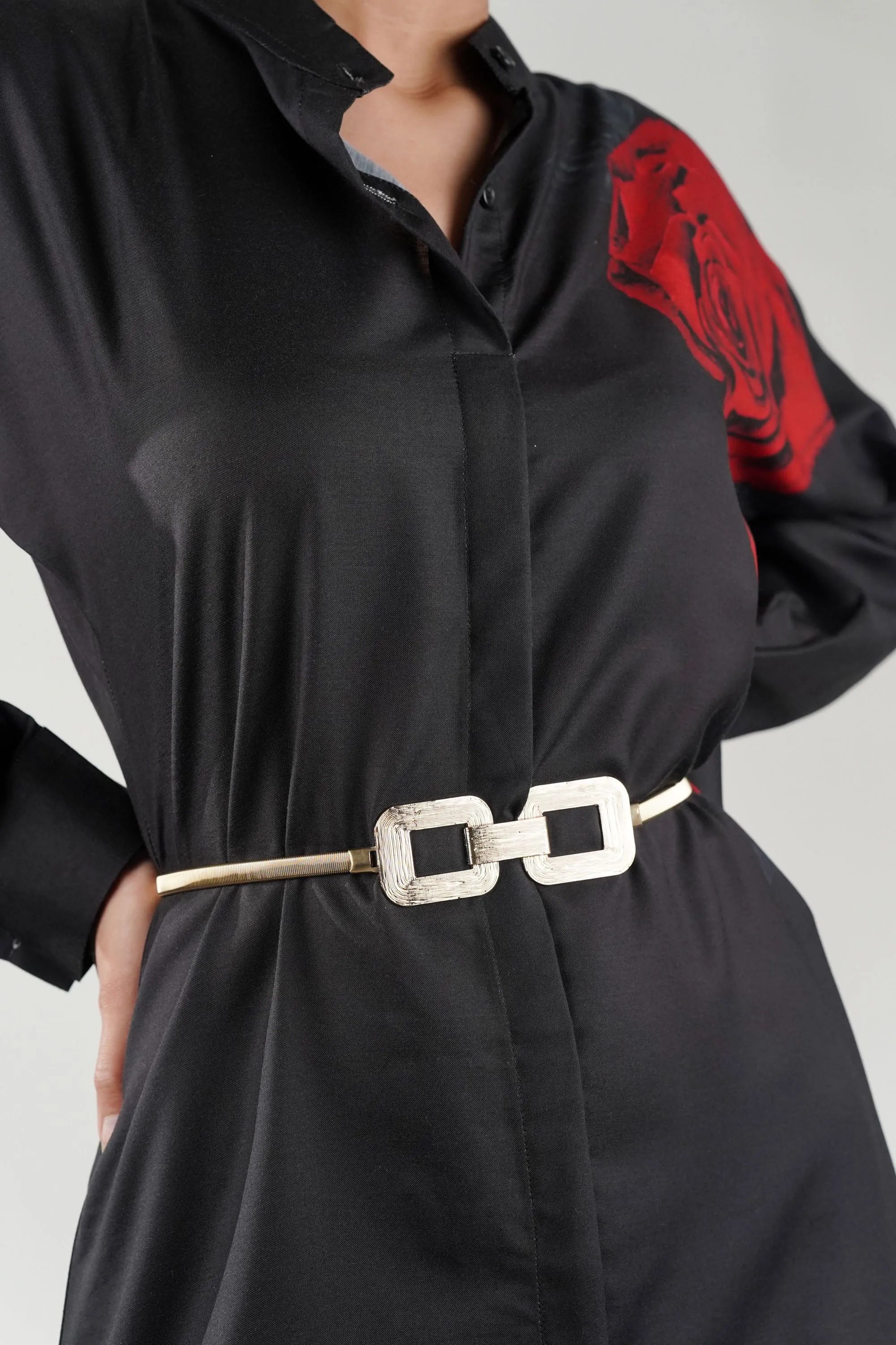 Structured Buckle Metal Stretch Belt